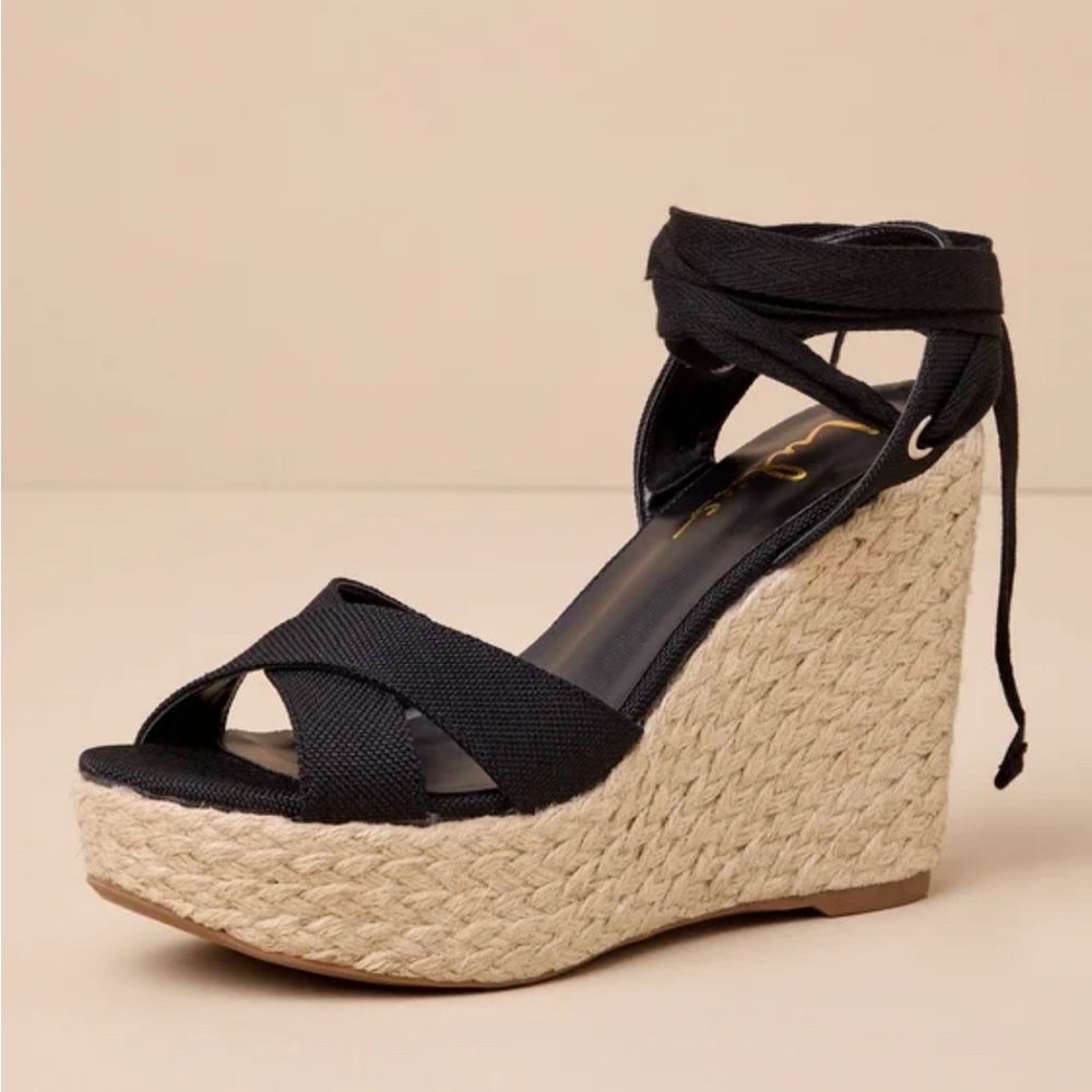 *NEW in Box* Black Lace-up Wedge Espadrilles